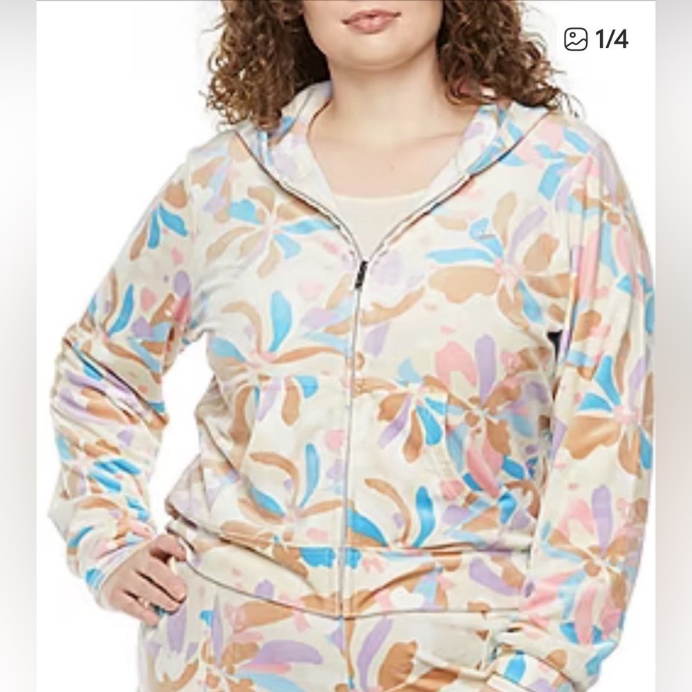 Juicy Couture Floral Velour Zip Hoodie Jacket Size 1X Y2K